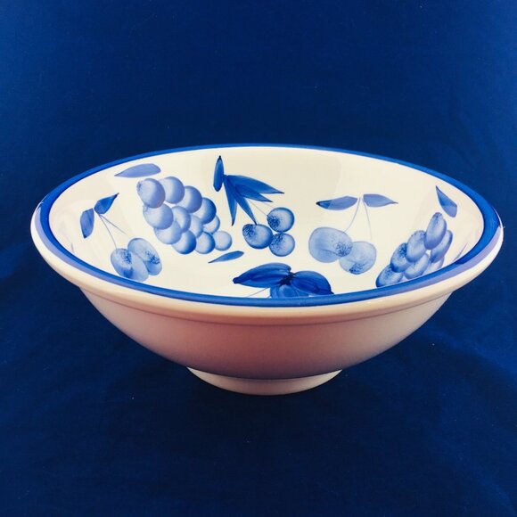 STOVIGLIERIE White Blue Fruit Trim Large Pottery Italy Round Serving Pasta Bowl - Picture 1 of 11